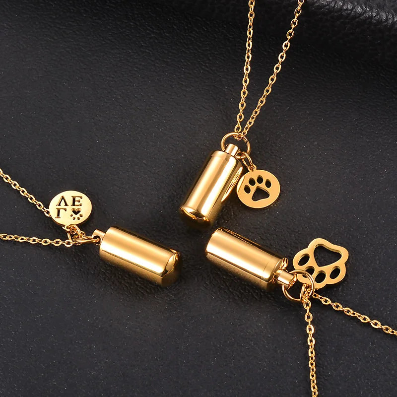 Pet Dog Paw Charm & Cylinder Memorial
