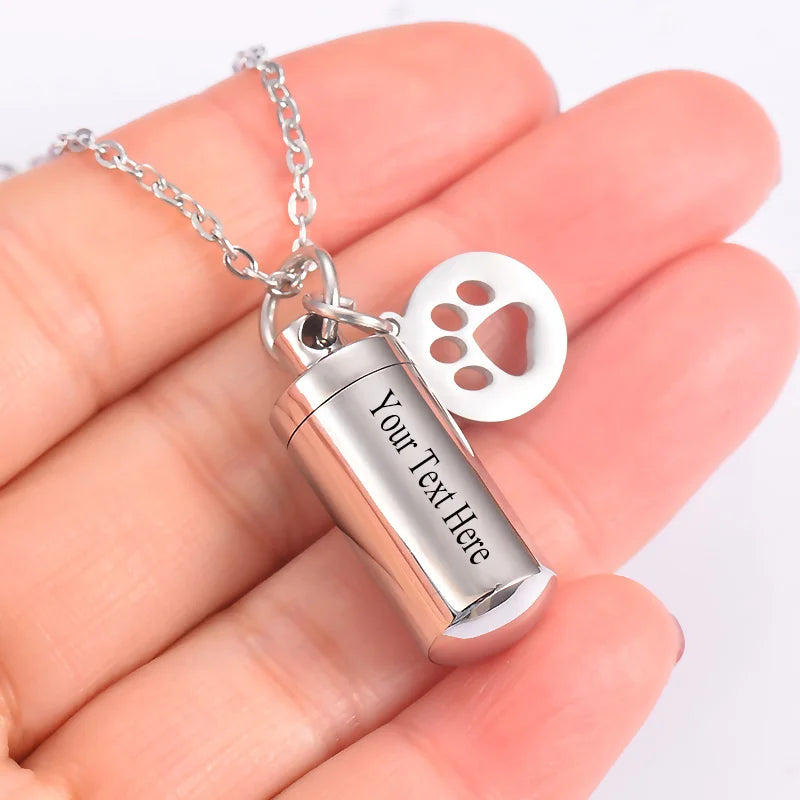 Pet Dog Paw Charm & Cylinder Memorial