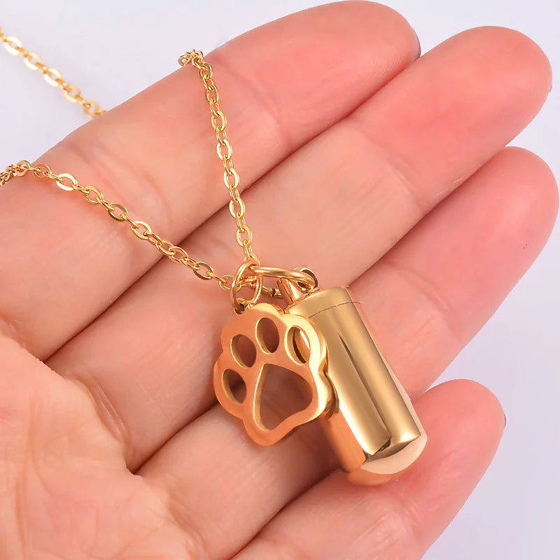 Pet Dog Paw Charm & Cylinder Memorial