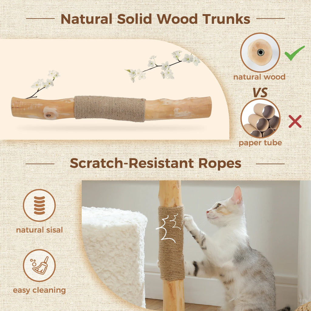 Cat Tree Tower with Large Woven Wicker Basket
