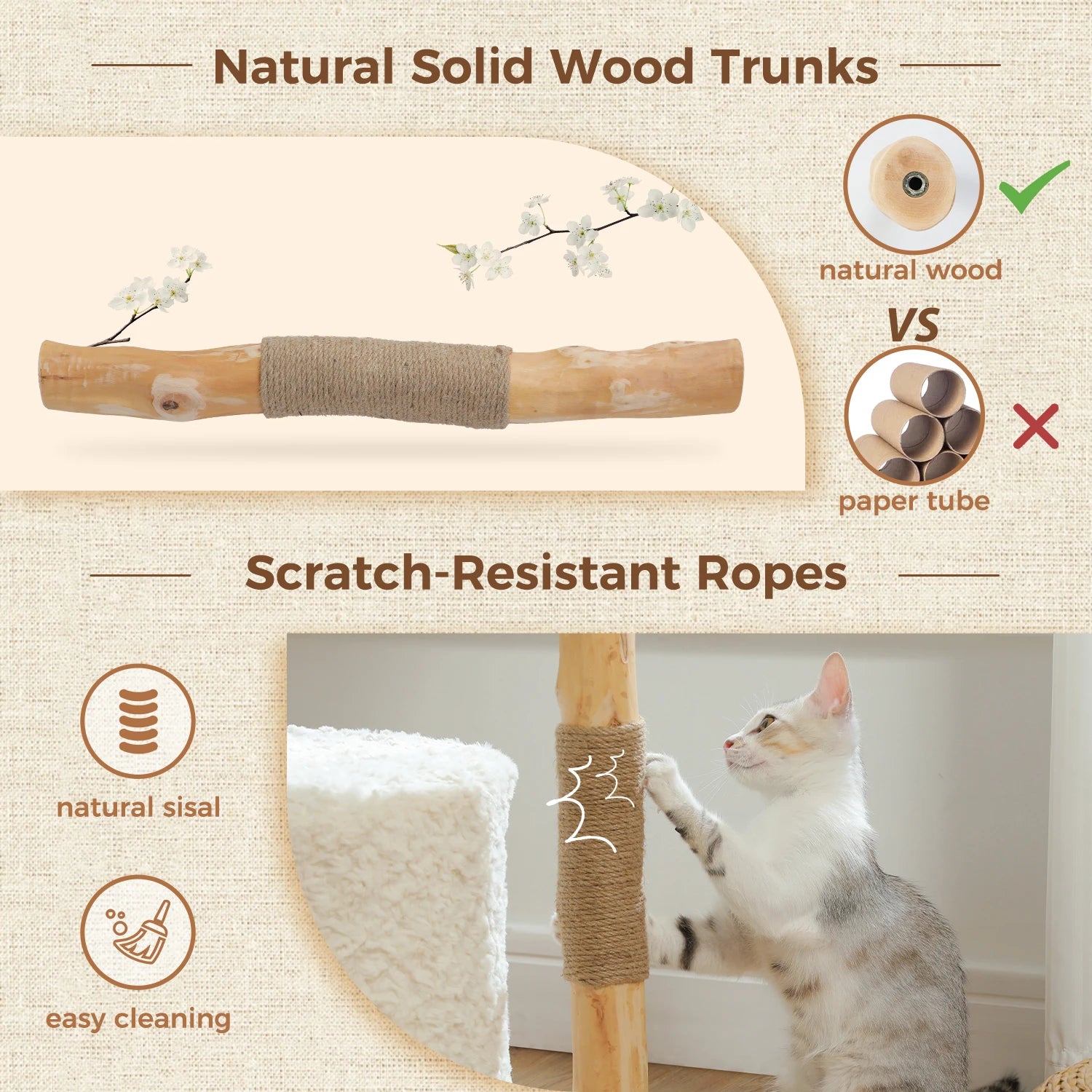 Cat Tree Tower with Large Woven Wicker Basket