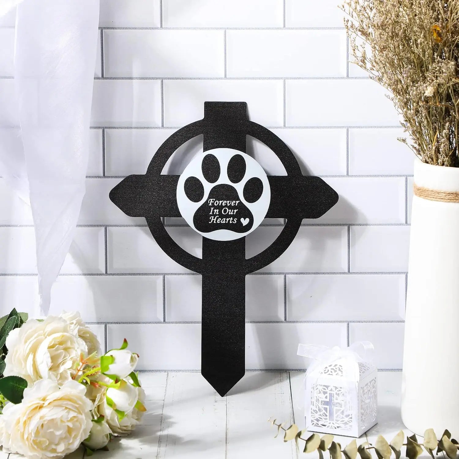Metal Pet Memorial Stake with Paw Print