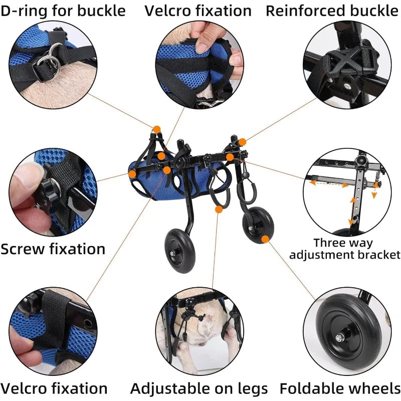 Disabled Dog Wheelchair Cart Adjustable Pet Mobility Aids for Cat Dog Rehabilitation Walking Aid Anti Slip Wheels Lightweight