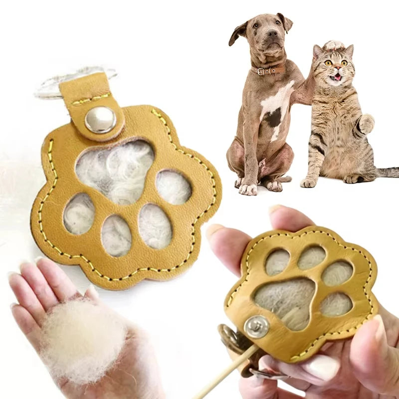 Leather Memorial Pet Hair Storage  Keychain