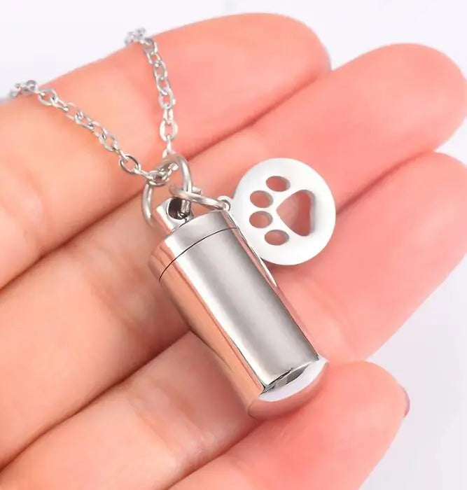 Pet Dog Paw Charm & Cylinder Memorial