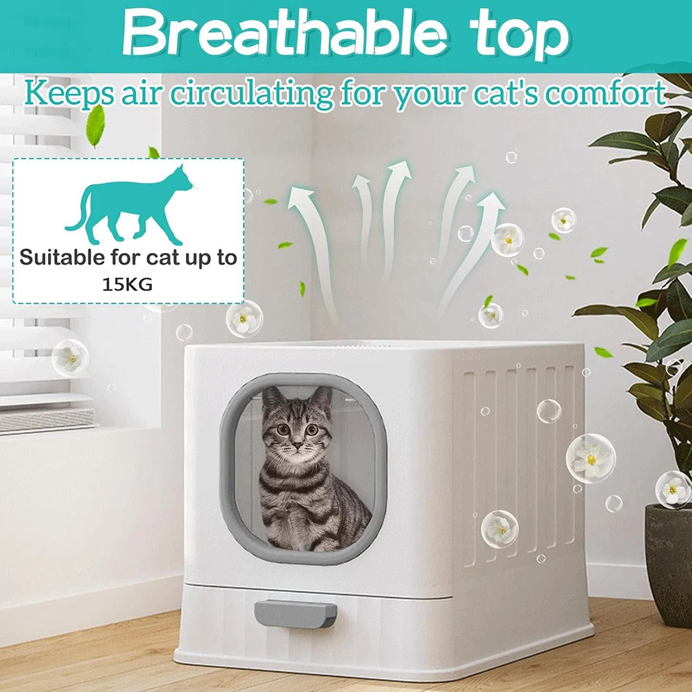 Enclosed Litter Box  with Scoop and Lid Anti-Splashing