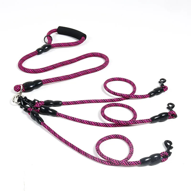 Nylon Weave Three Heads Safety Dog Lead Leash Foam Handle