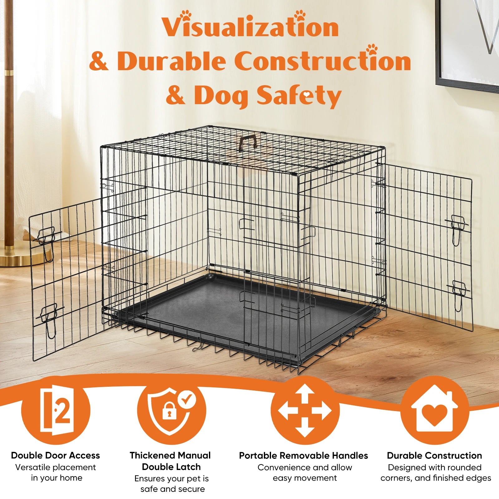 Double Door Metal Wire Dog Cage