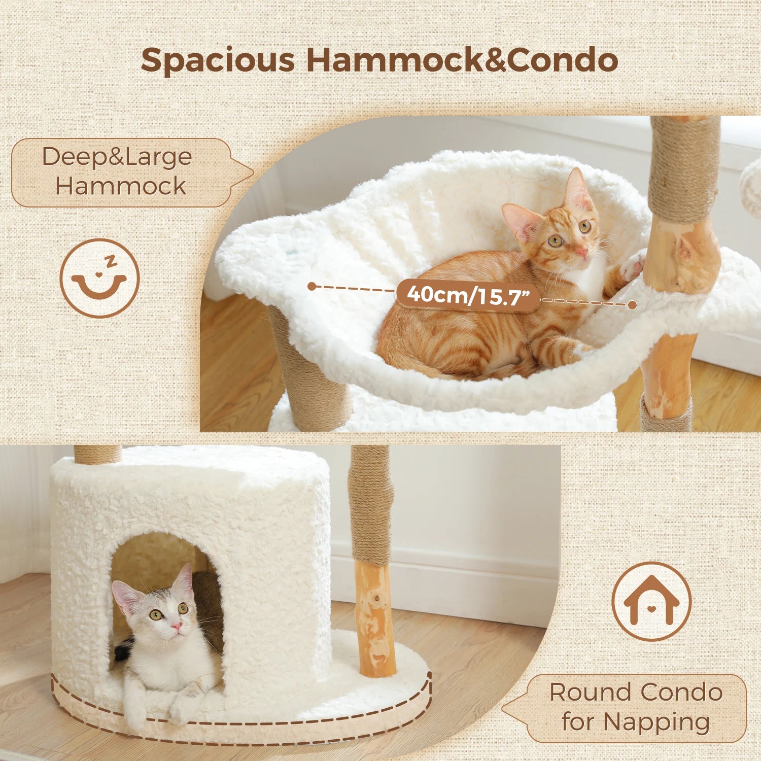 Cat Tree Tower with Large Woven Wicker Basket