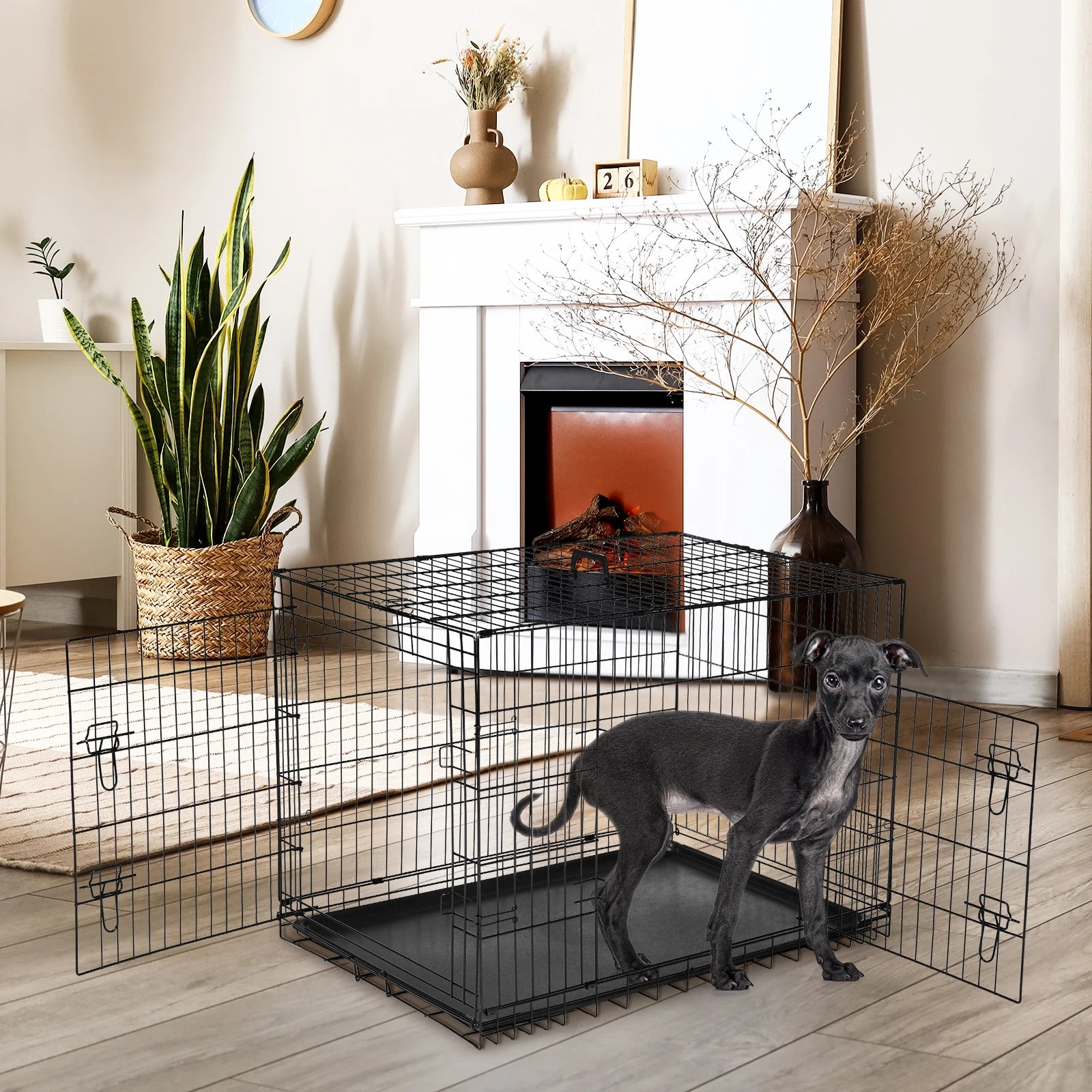 Double Door Metal Wire Dog Cage