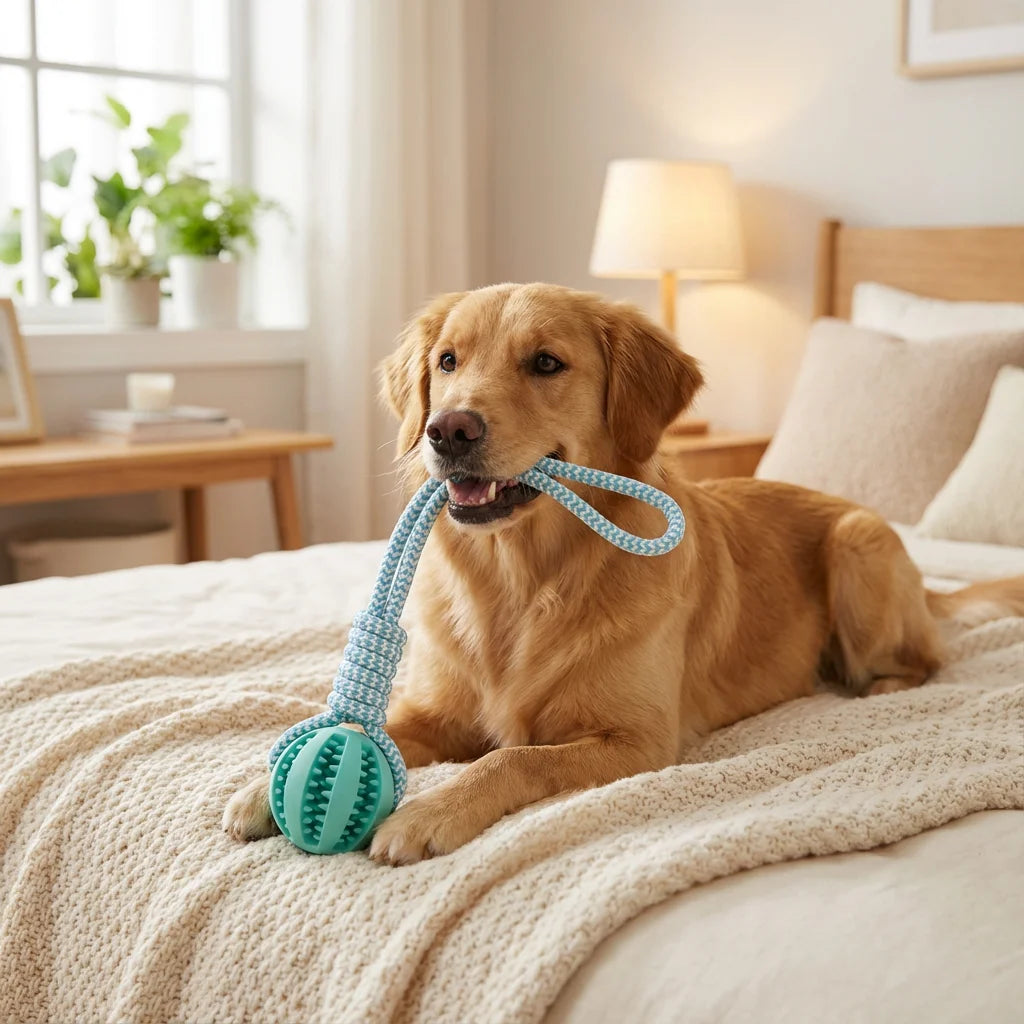 Cotton Rope & Rubber Chew Ball,