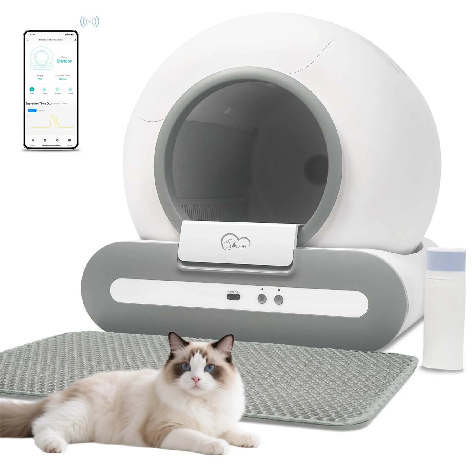 Self-Cleaning Cat Litter Box w/Litter Mat&Trash Bags