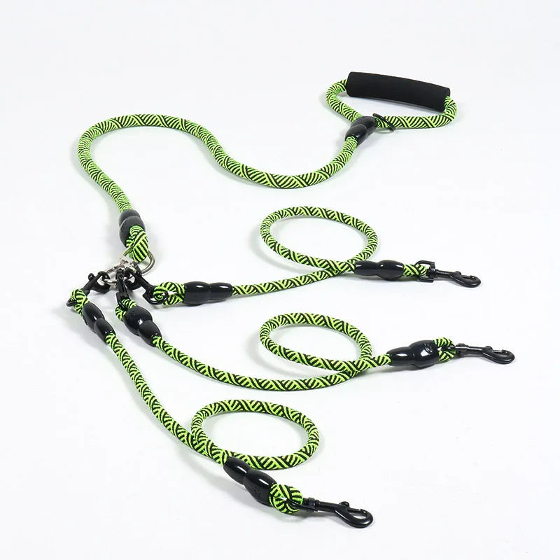 Nylon Weave Three Heads Safety Dog Lead Leash Foam Handle